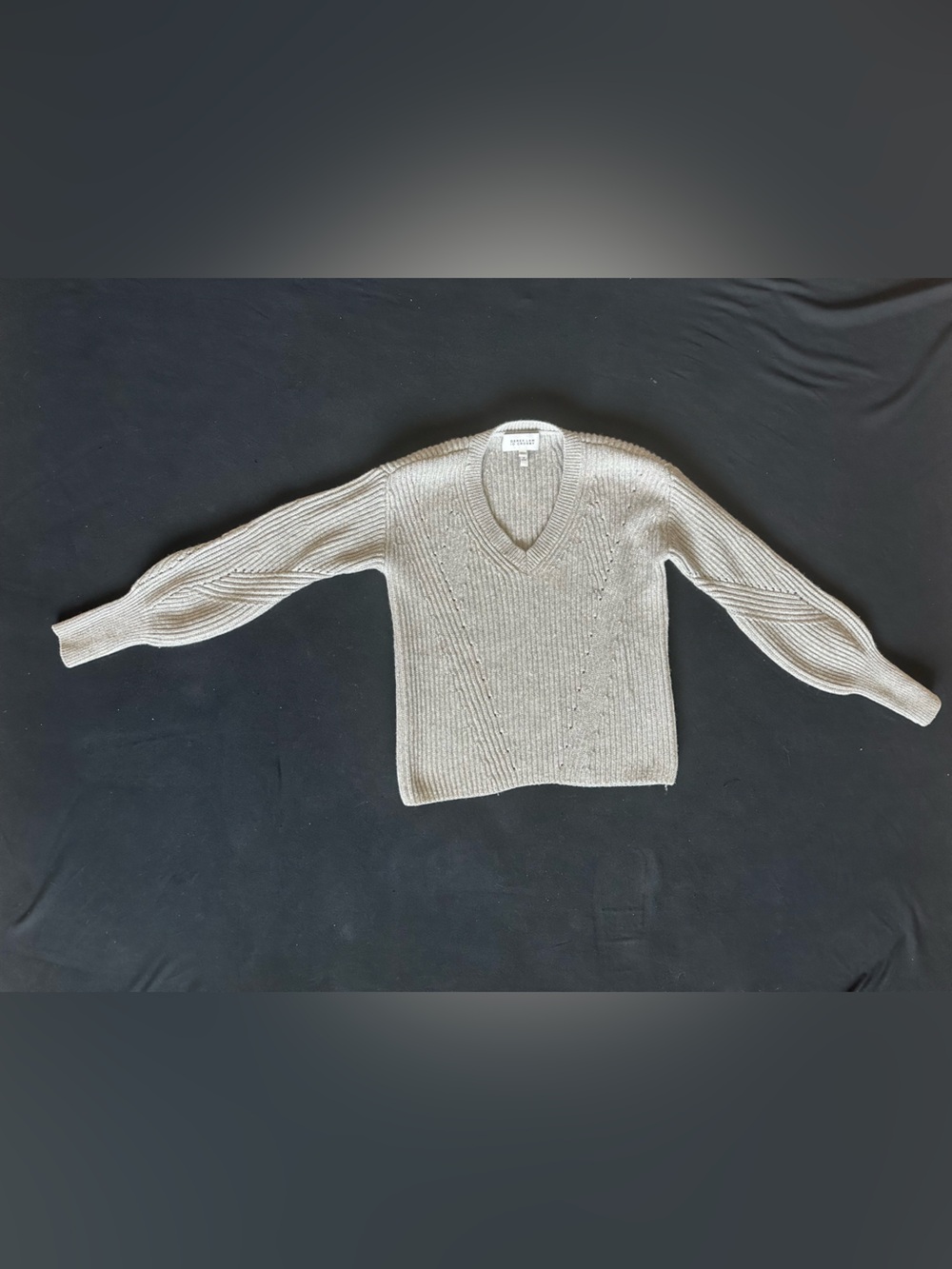 10 Crosby Derek Lam wool Cashmere Metallic Gray Ribbed V-Neck Sweater XS